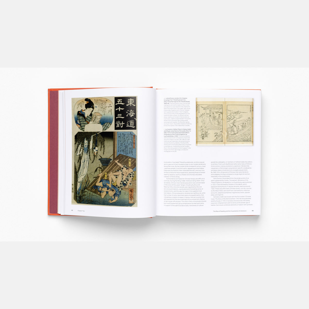 Open book displaying traditional Japanese illustrations on a white background
