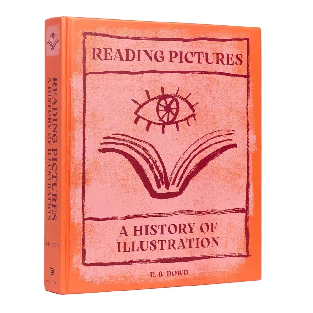 Book titled 'Reading Pictures: A History of Illustration' with a red cover on a white background