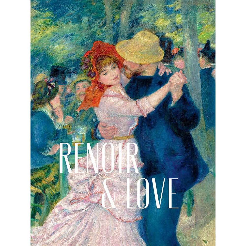 Impressionist-style artwork showing a dancing couple in a park, with the overlaid text 'RENOIR & LOVE' across the center as the book's title.