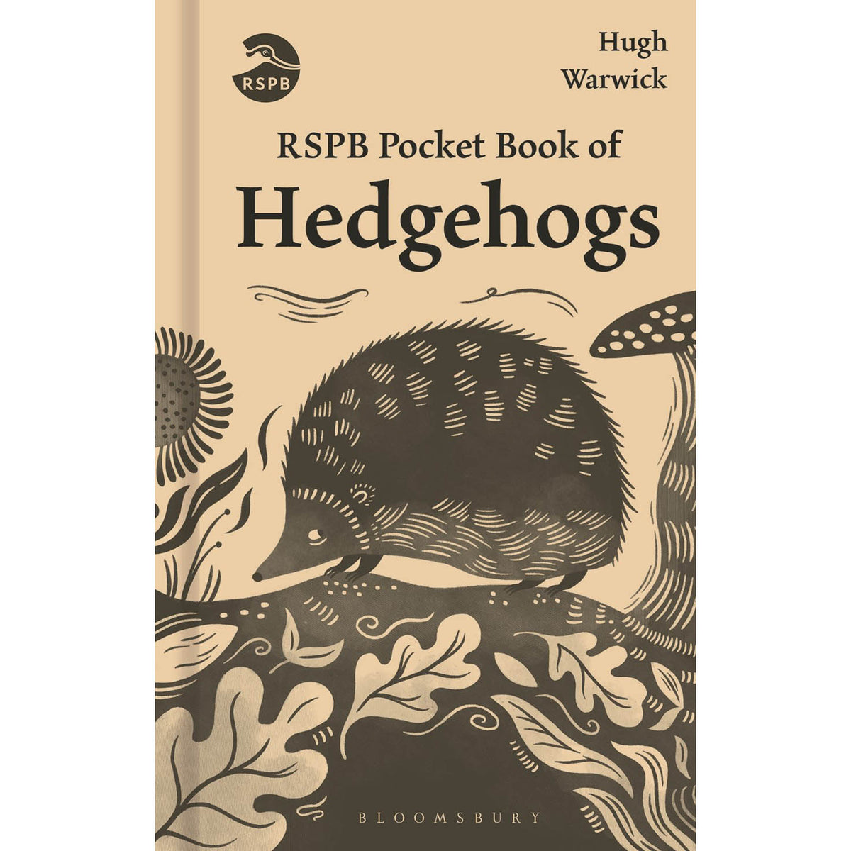 Book cover of 'RSPB Pocket Book of Hedgehogs' with hedgehog illustration and RSPB logo.