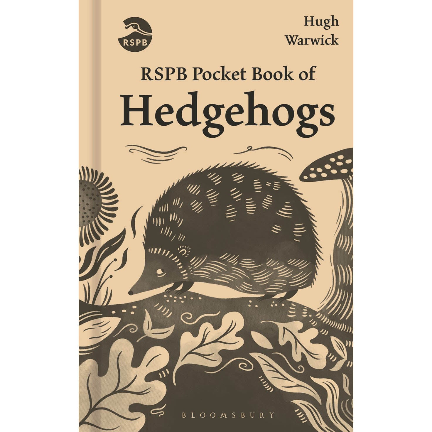 Book cover of 'RSPB Pocket Book of Hedgehogs' with hedgehog illustration and RSPB logo.