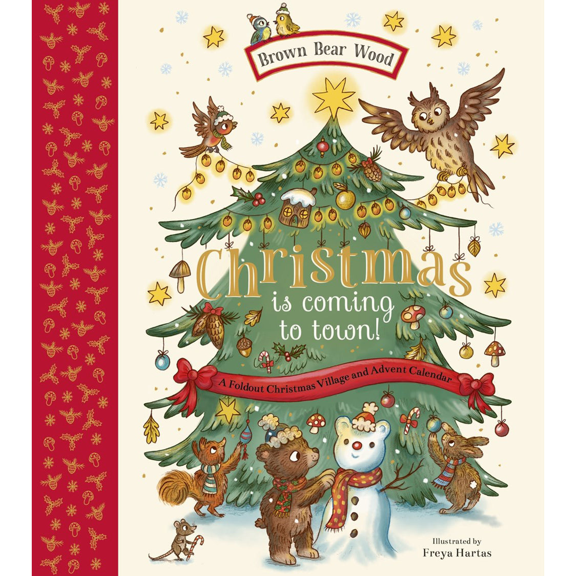 Book cover of &#39;Christmas is Coming to Town&#39; by Brown Bear Wood with festive illustrations.