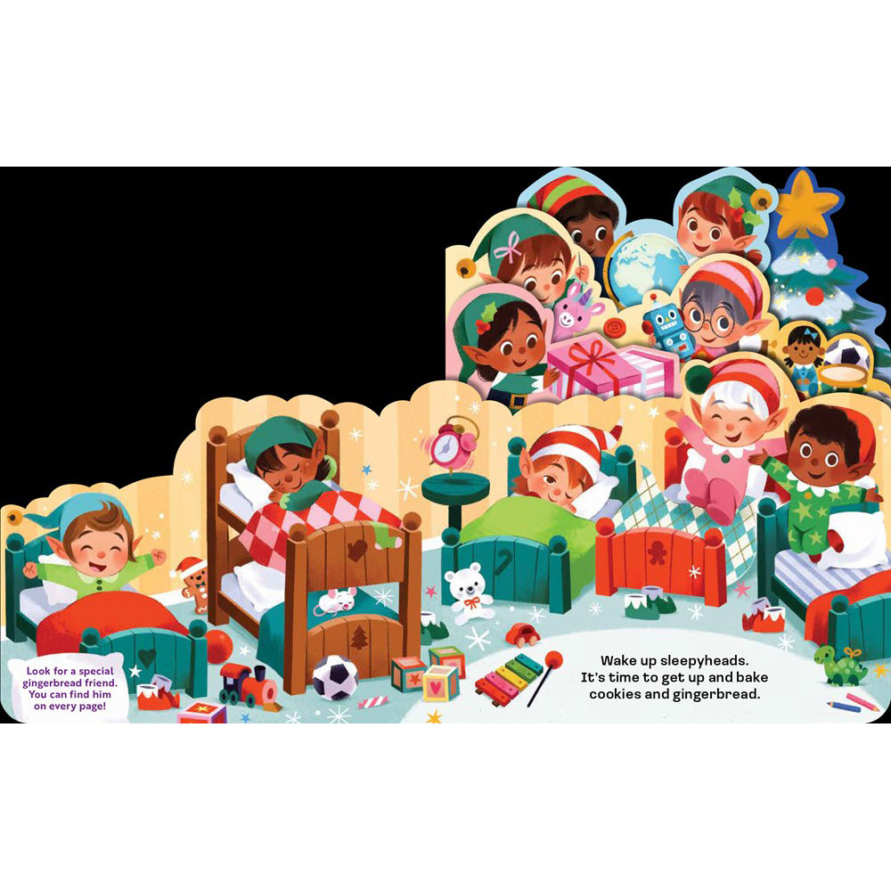 Book cover with Christmas-themed illustrations of children and presents.