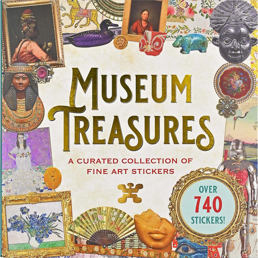 Book cover of 'Museum Treasures' with various stickers and text on a colorful background