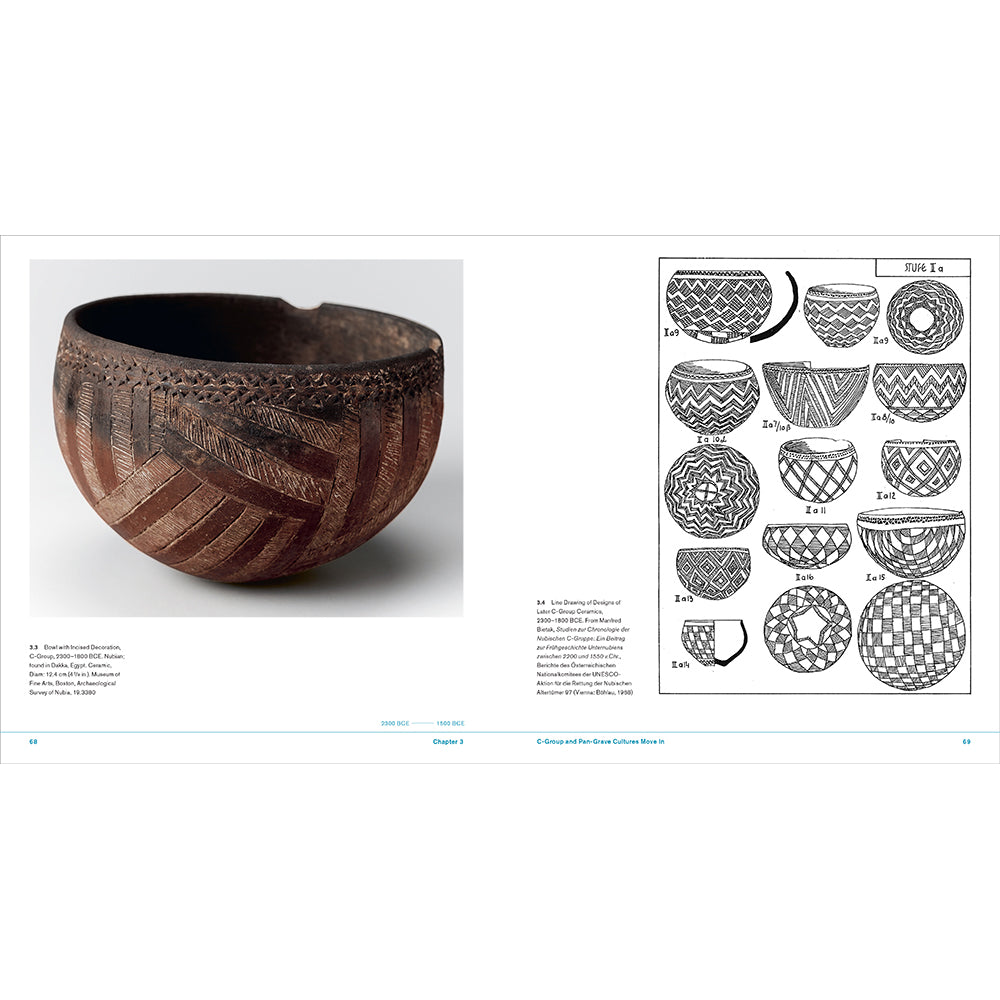Wooden bowl with patterns and a diagram of similar designs on a white background