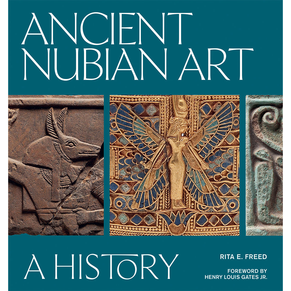 Book cover of 'Ancient Nubian Art: A History' with artistic depictions and text.