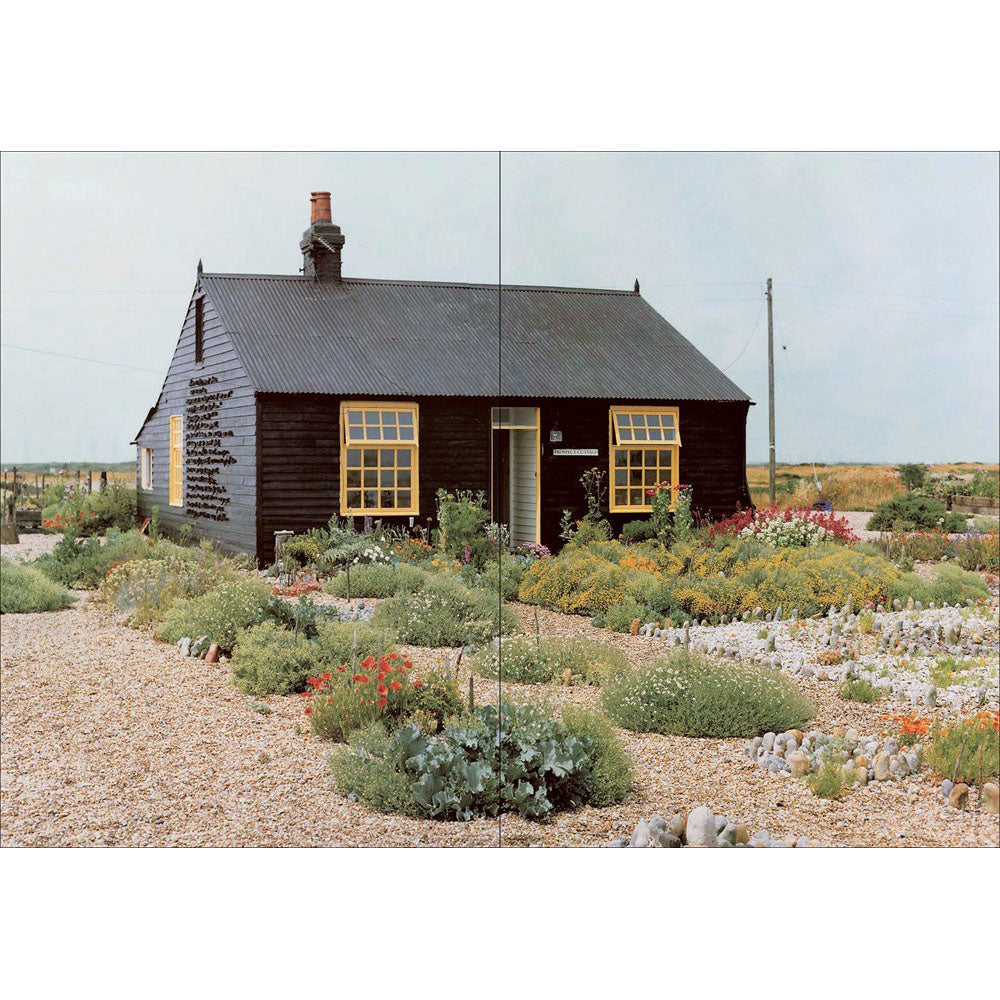 Cover of 'Derek Jarman's Garden: 30th Anniversary Edition' showing photographs by Howard Sooley of Derek Jarman's garden with a green band indicating the anniversary edition.