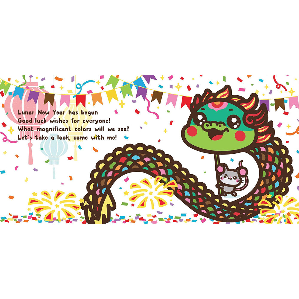 Book cover of 'Lucky New Year Colors' with colorful illustrations and text.