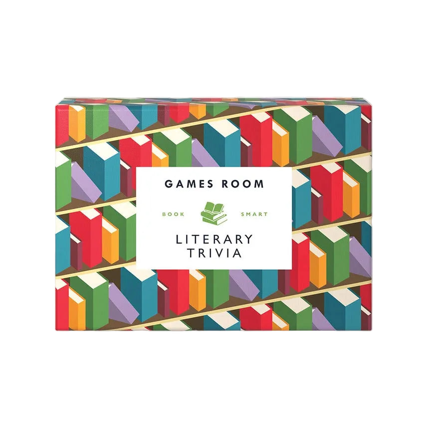 Box with colorful bookshelf design and 'Games Room' branding on a white background