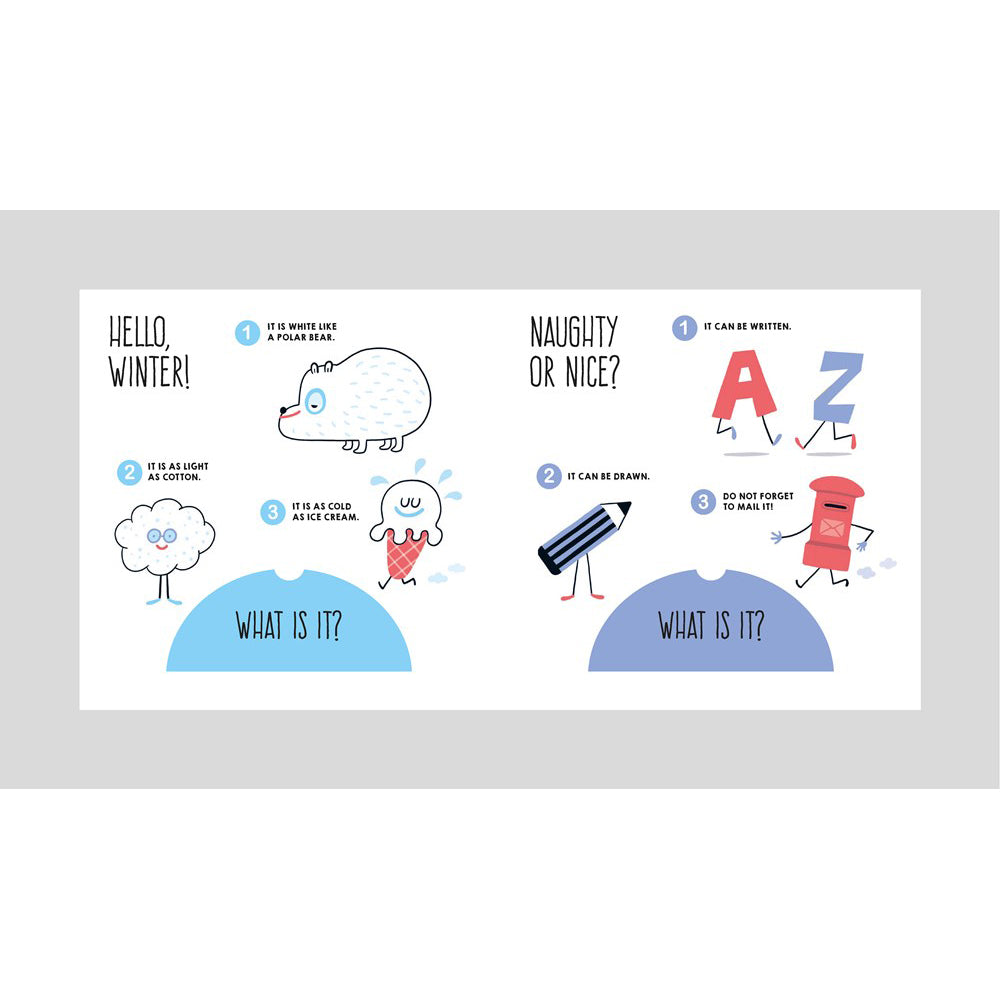 Book cover of 'Jolly Riddles' with Christmas-themed illustrations and text.