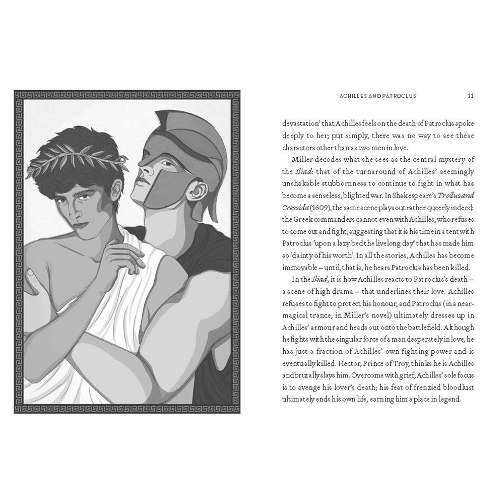 Book cover for 'Queer Heros of Myth and Legend' featuring neon-style blue text on a black background with illustrations of wings and a laurel wreath.