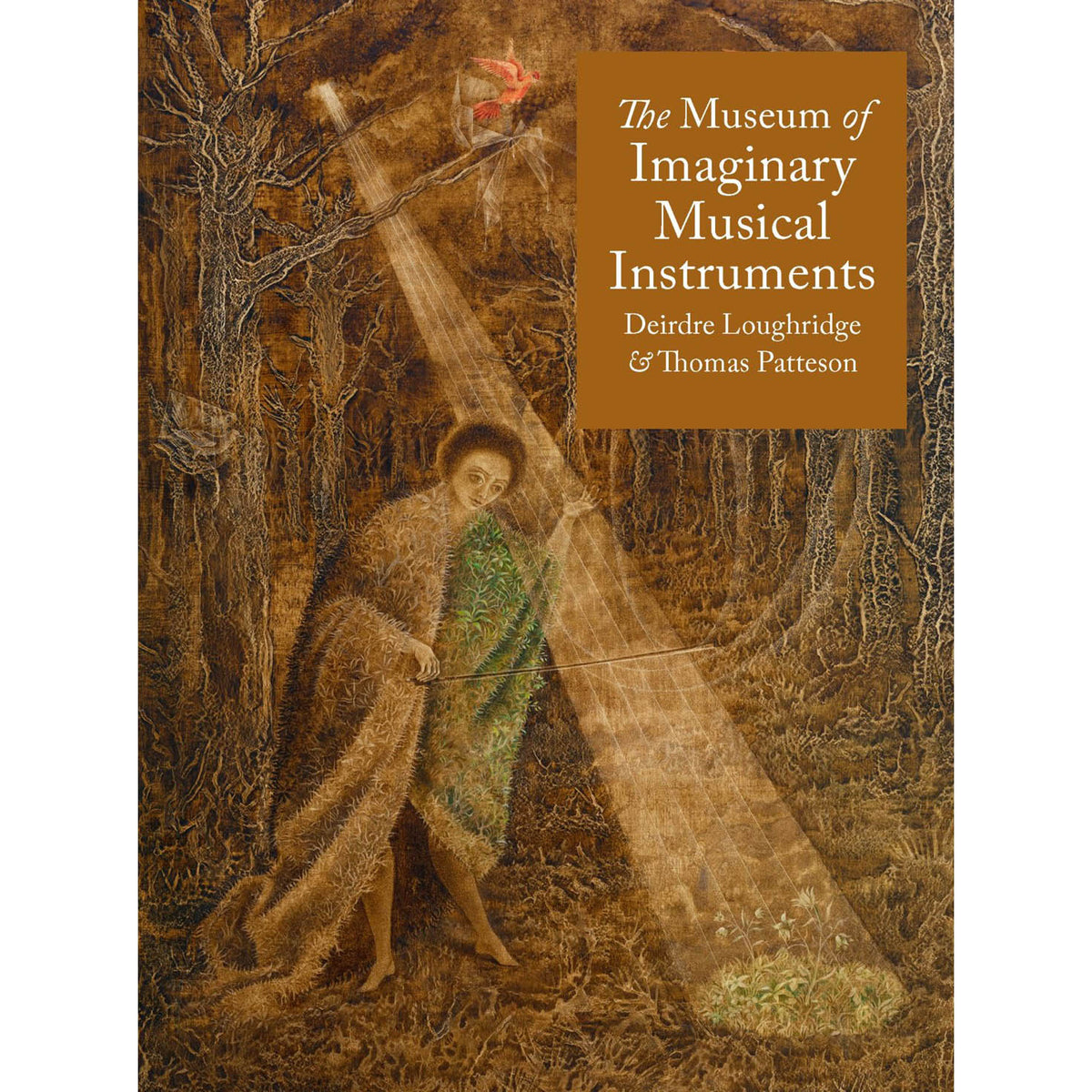 Book cover of 'The Museum of Imaginary Musical Instruments' with a forest scene and person holding an instrument.