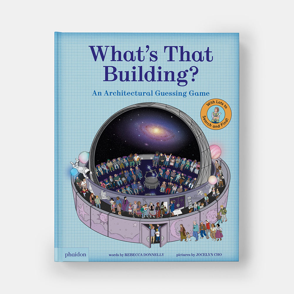 Book cover of 'What's That Building?' with a blue background and architectural illustration.