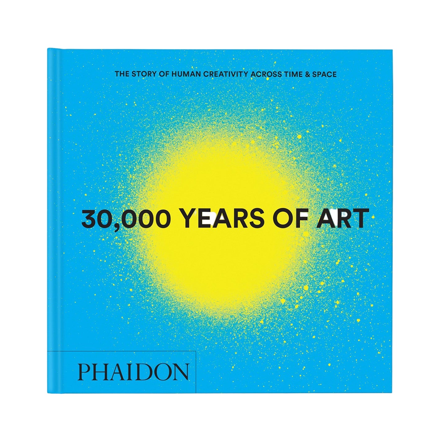 Book cover of '30,000 Years of Art' by Phaidon with a blue background and yellow circle.