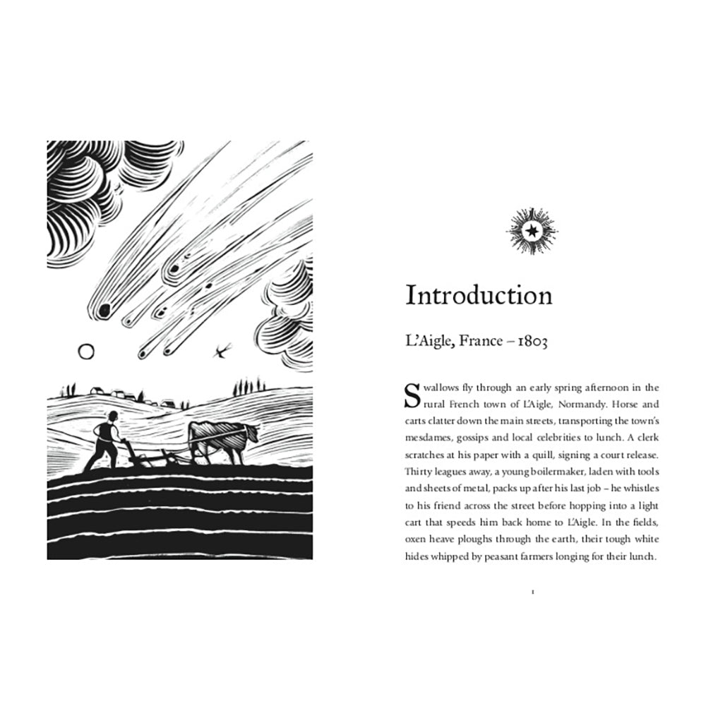 A book page with a black-and-white illustration on the left and an introduction text section on the right, titled 'Introduction' with 'L'Aigle, France - 1803' below it.