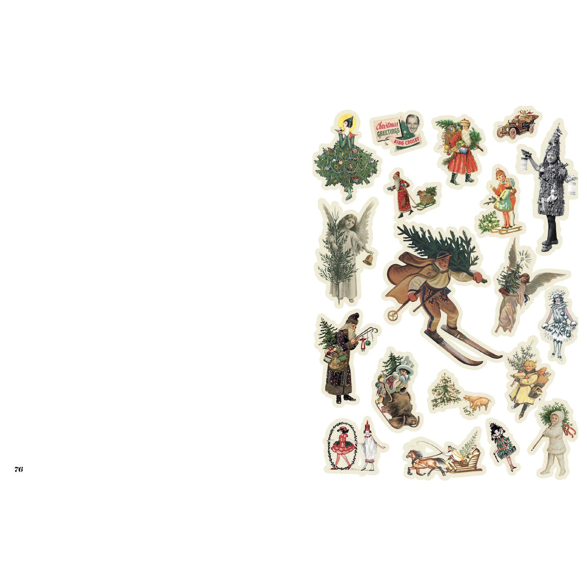 Collection of vintage-style Christmas stickers on a white background