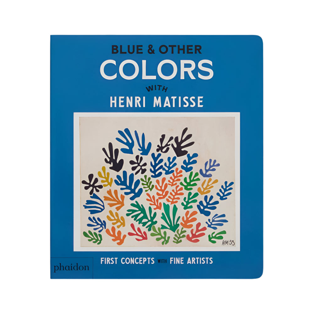 Cover of the board book 'Blue & Other Colors with Henri Matisse' featuring a colorful abstract cut-out design by Henri Matisse on a blue background.