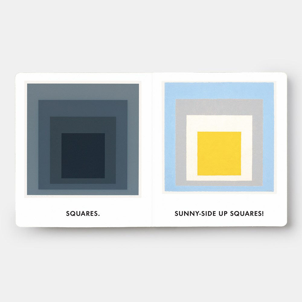 Cover of the book 'Squares & Other Shapes with Josef Albers' featuring a yellow background with four colorful squares in different colors.