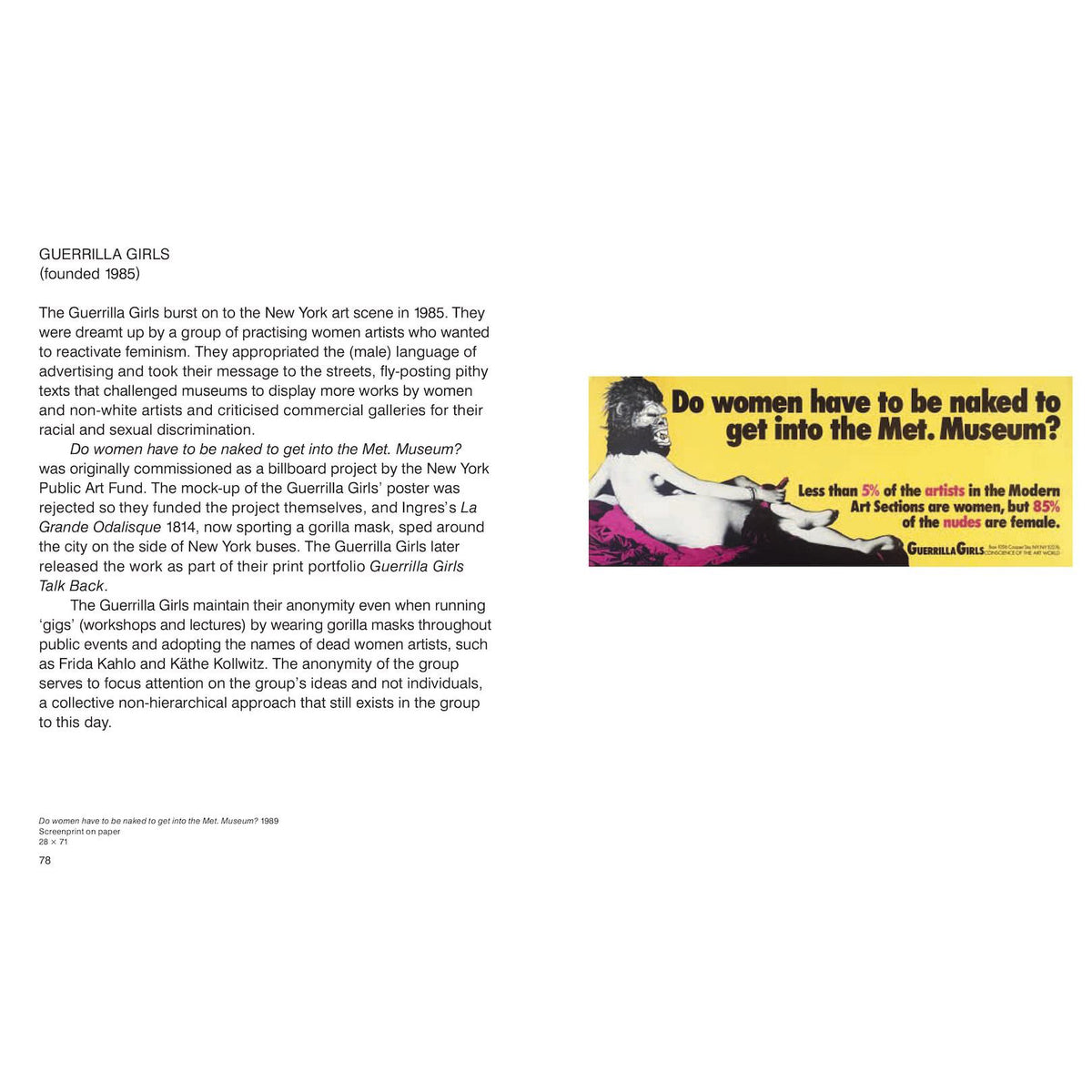 Guerrilla Girls' advertisement with text and graphic design on a white background