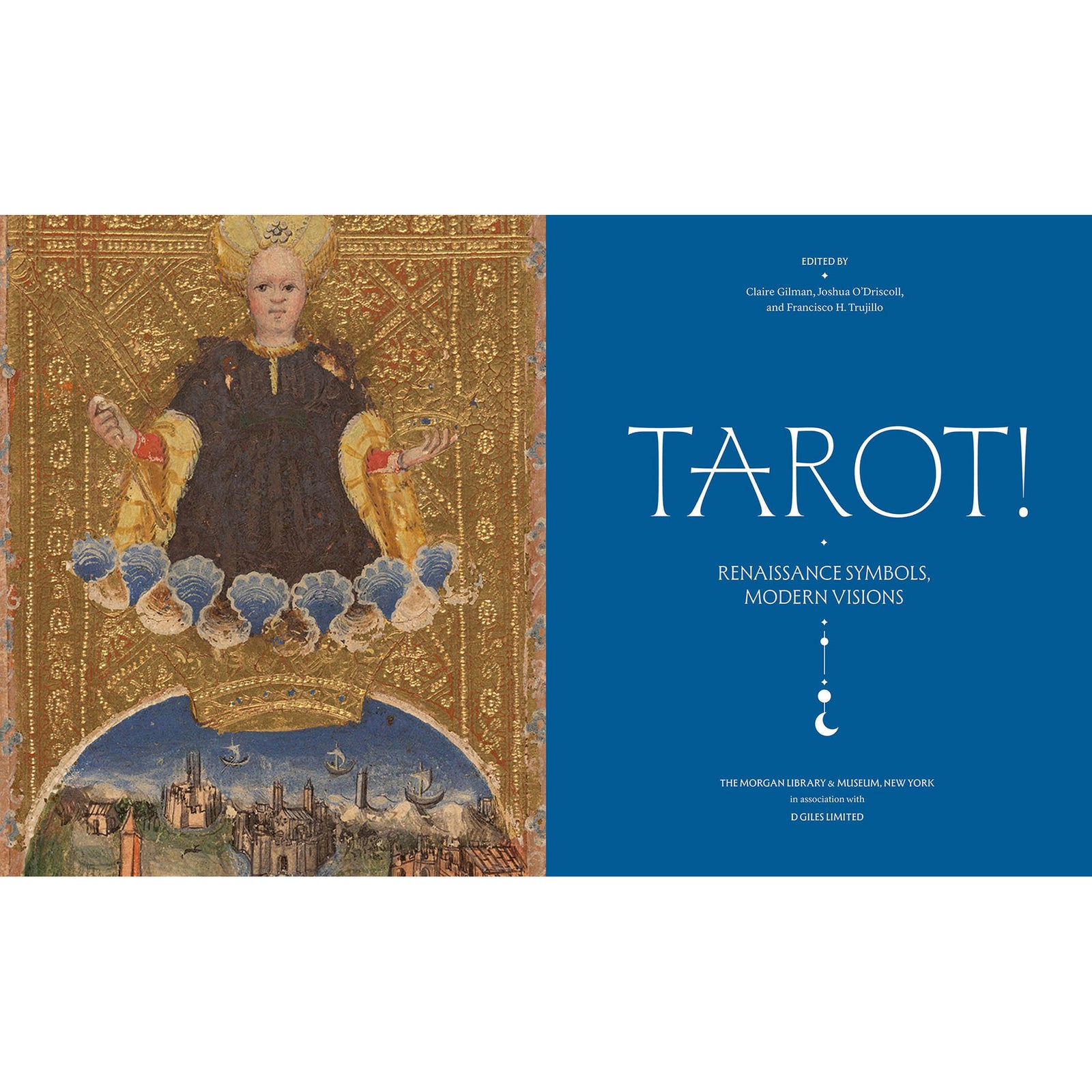 Book cover of 'Renaissance Symbols Tarot! Modern Visions' with illustrations of a woman and a star-shaped figure.