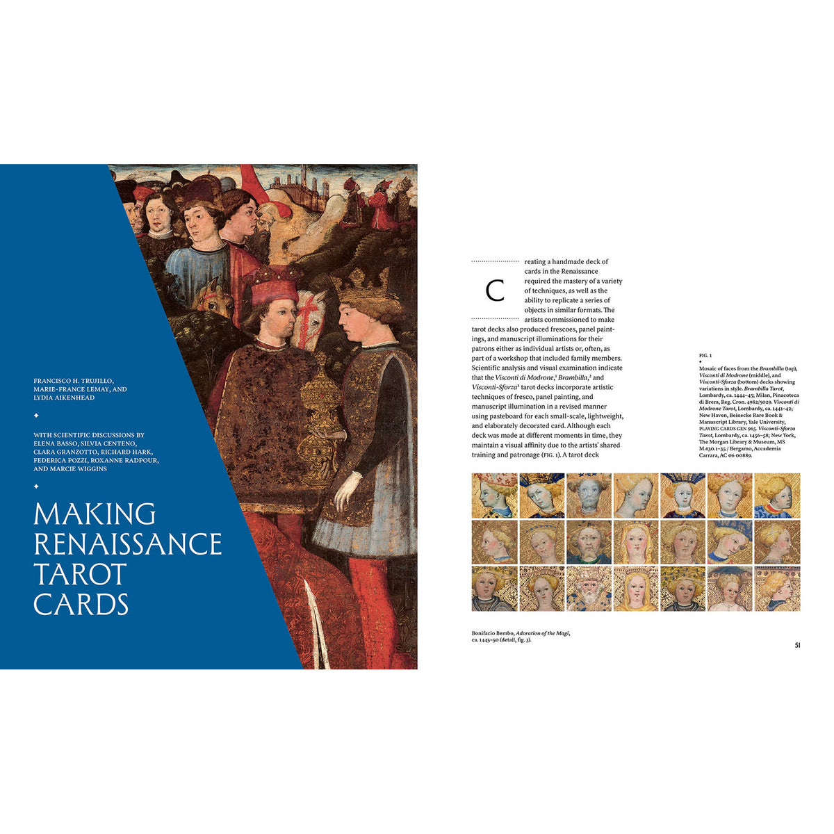 Page from a book or magazine featuring art with text on making Renaissance tarot cards.