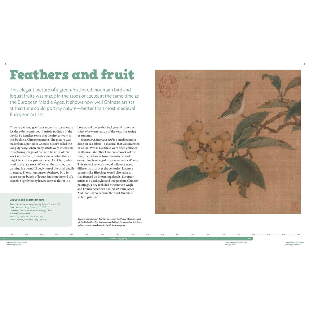 Artistic depiction of a bird and fruit on a textured background with text overlay.
