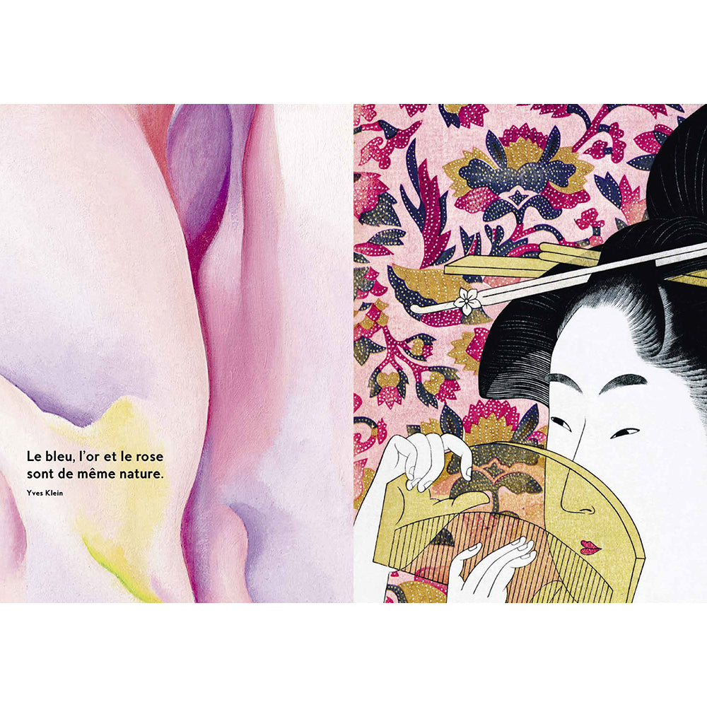 Pink book cover with 'PINK FROM BOTTICELLI TO O'KEEFE' text and Prestel logo.