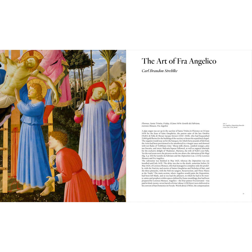 Artistic depiction of a religious scene with figures in colorful robes, accompanied by text on the right.