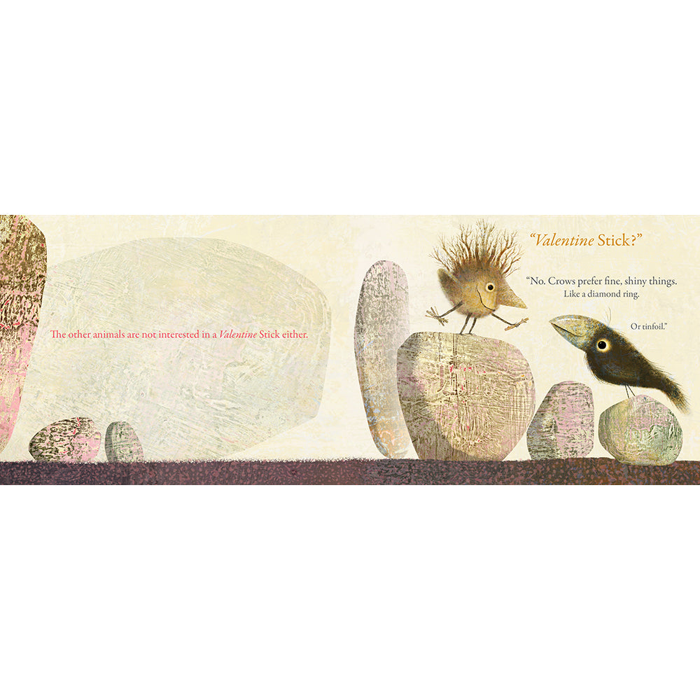 Book cover of 'A Stickler Valentine' with a heart design and animals on a pink background.