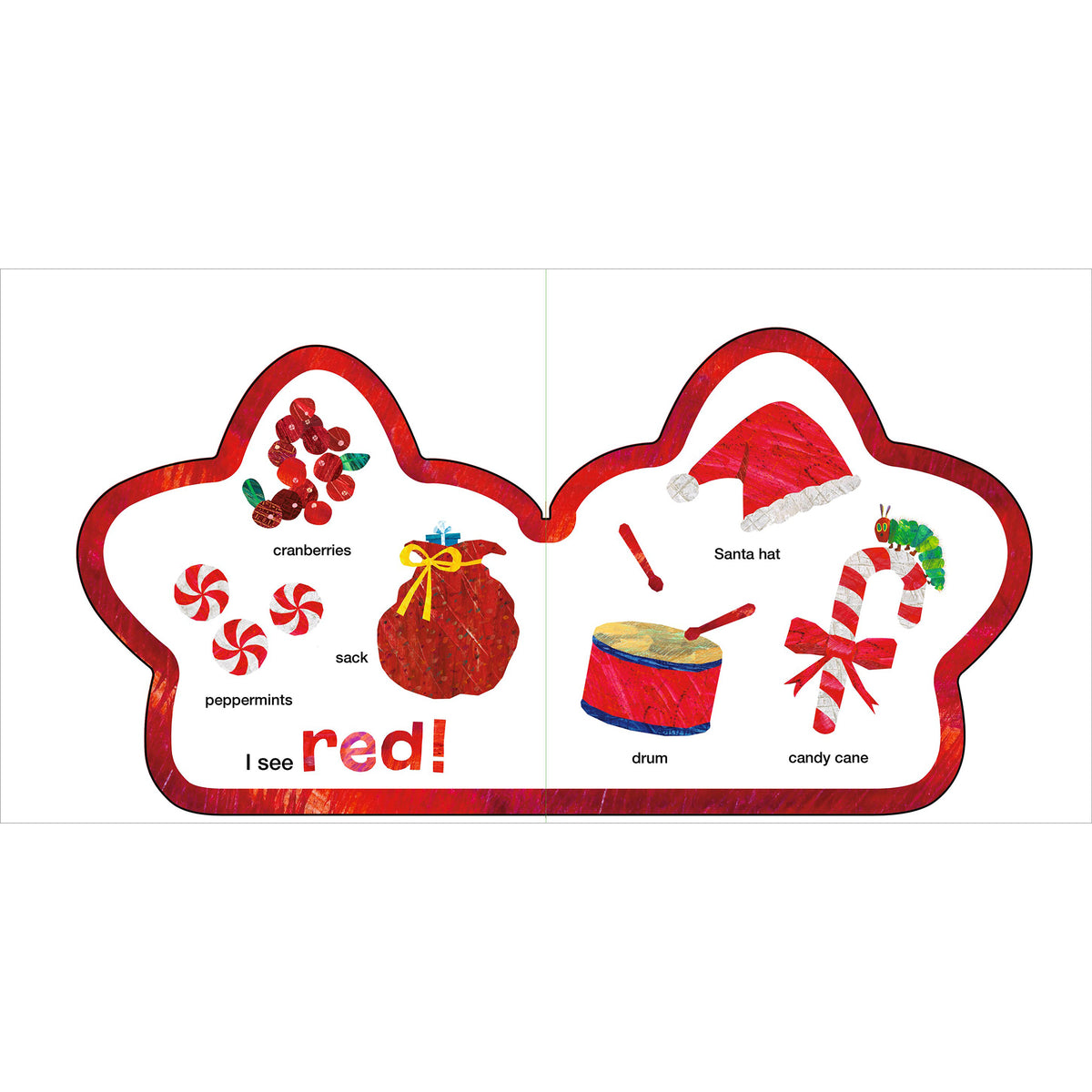 Children&#39;s book page with Christmas-themed illustrations and text on a white background
