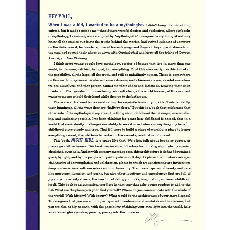 Interior view of words on a page in the book Night Ride