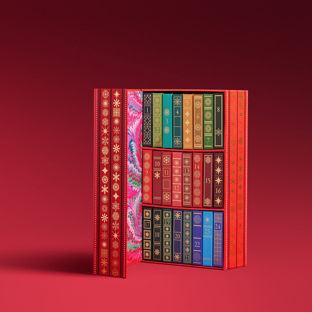 Red box containing 24 books for advent