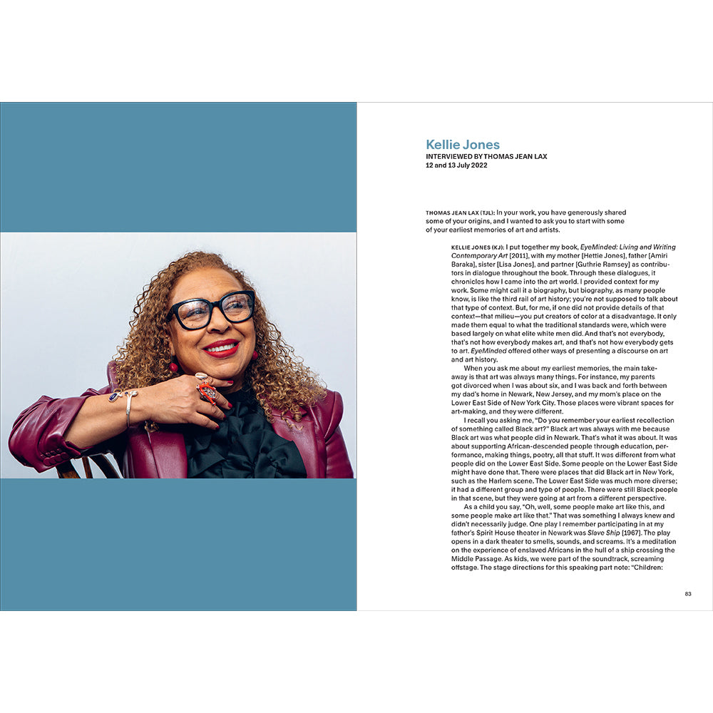 Woman with glasses and a red jacket with text on the right.