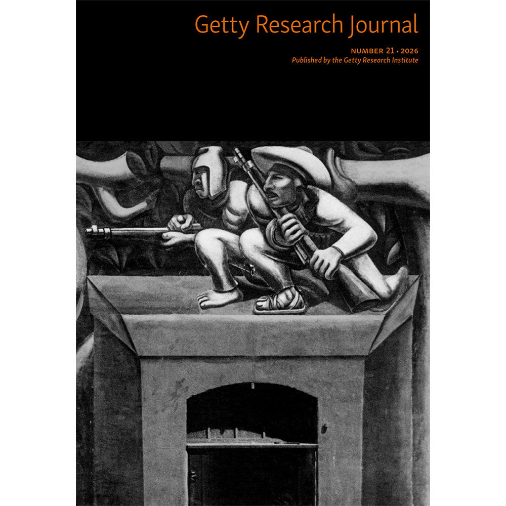 Cover of Getty Research Journal with black and white illustration of figures on a pedestal.