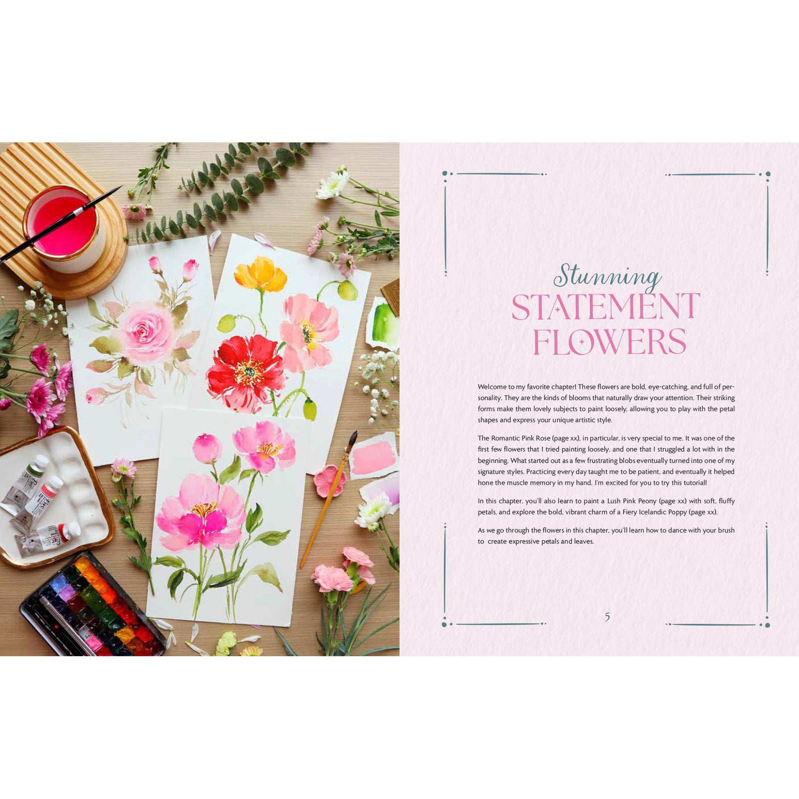 Book cover of '15-Minute Watercolor Florals' by Joly Poa with colorful floral illustrations.
