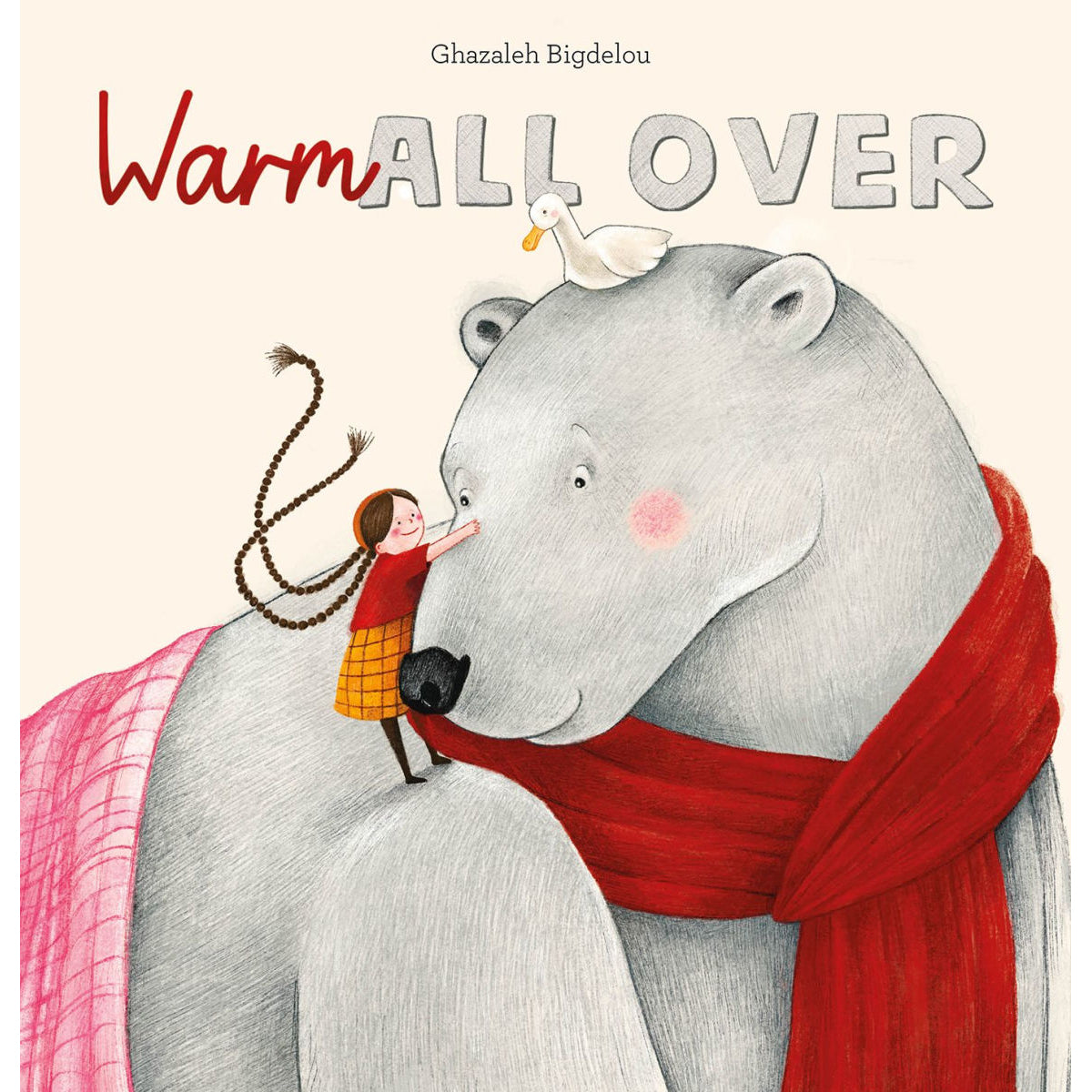 Book cover of 'Warm All Over' with a bear and child illustration.