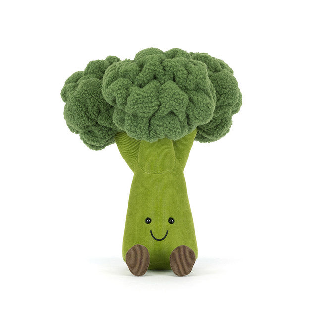 Plush toy shaped like a broccoli on a white background