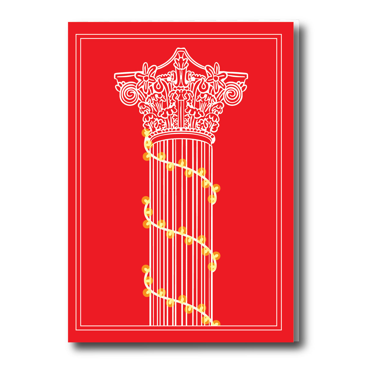 Decorative column design with lights on a red background