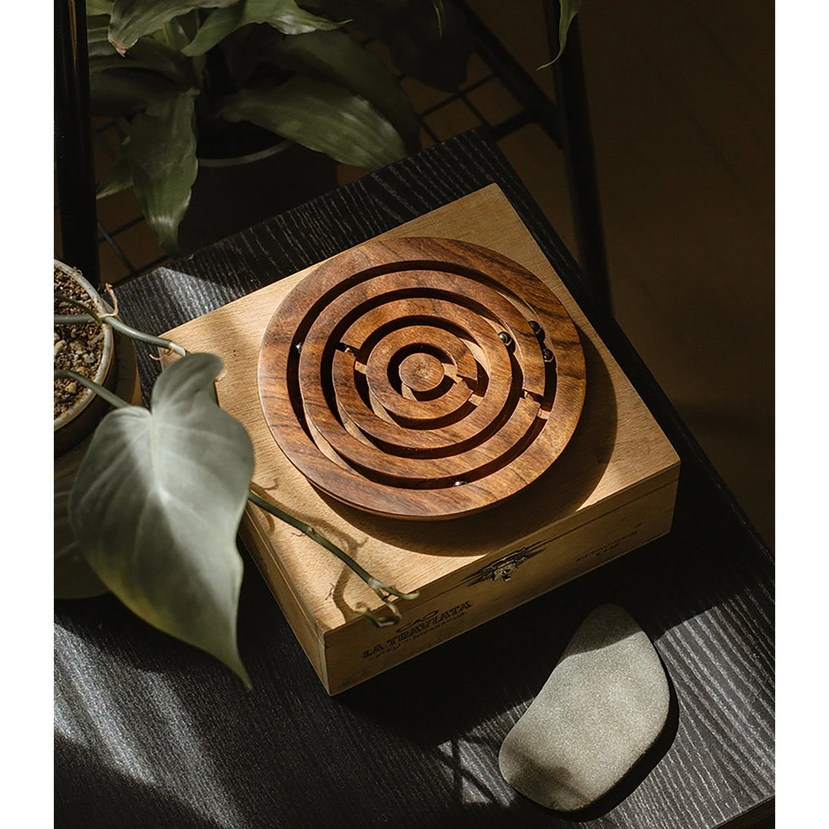 Hand Carved Wood Labyrinth Game