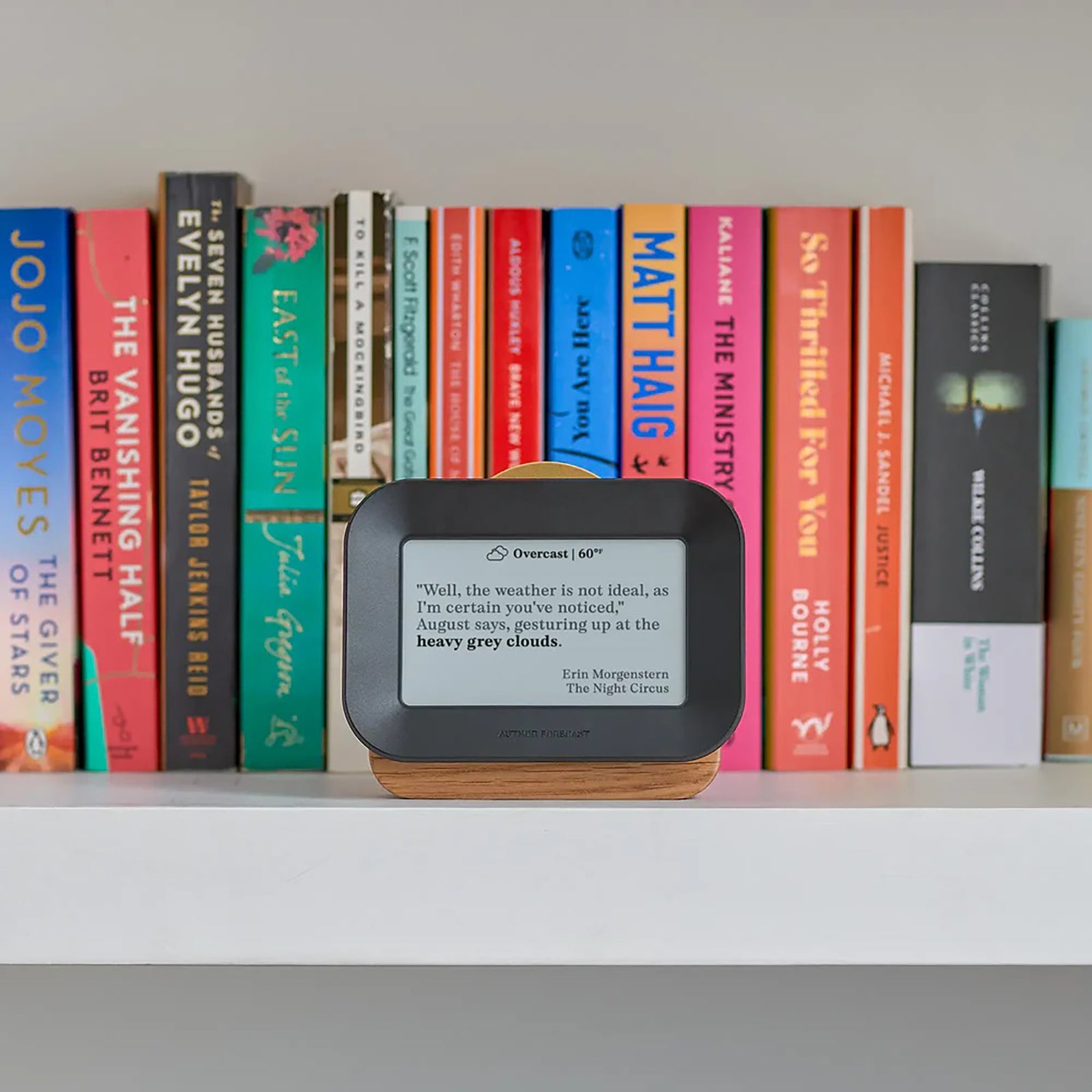 Digital display with text on a white background