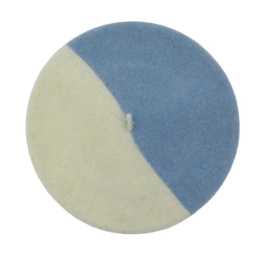 Beret with blue and beige design on a white background