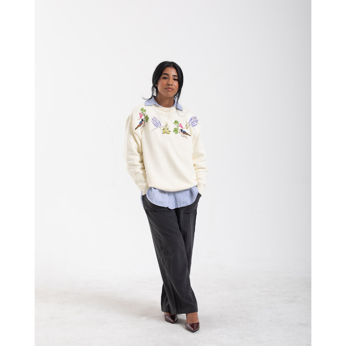 Witte Marvelje Knitted Embroidery Crewneck - Cream