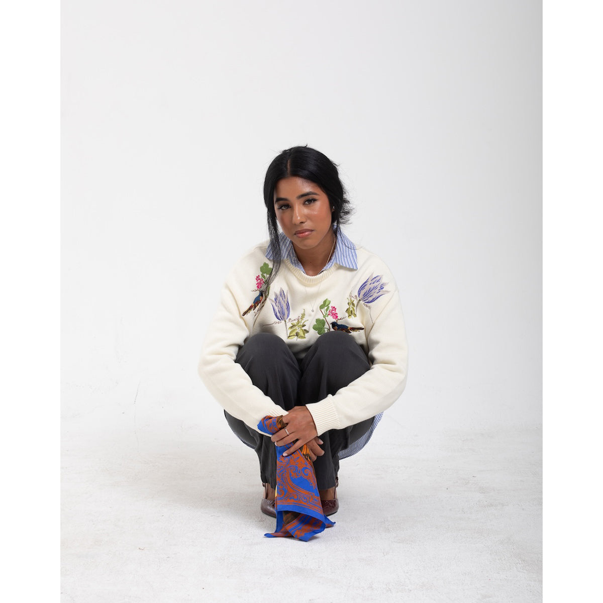 Witte Marvelje Knitted Embroidery Crewneck - Cream