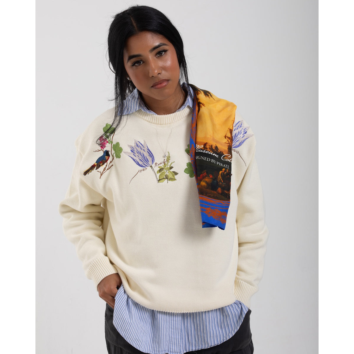 Witte Marvelje Knitted Embroidery Crewneck - Cream