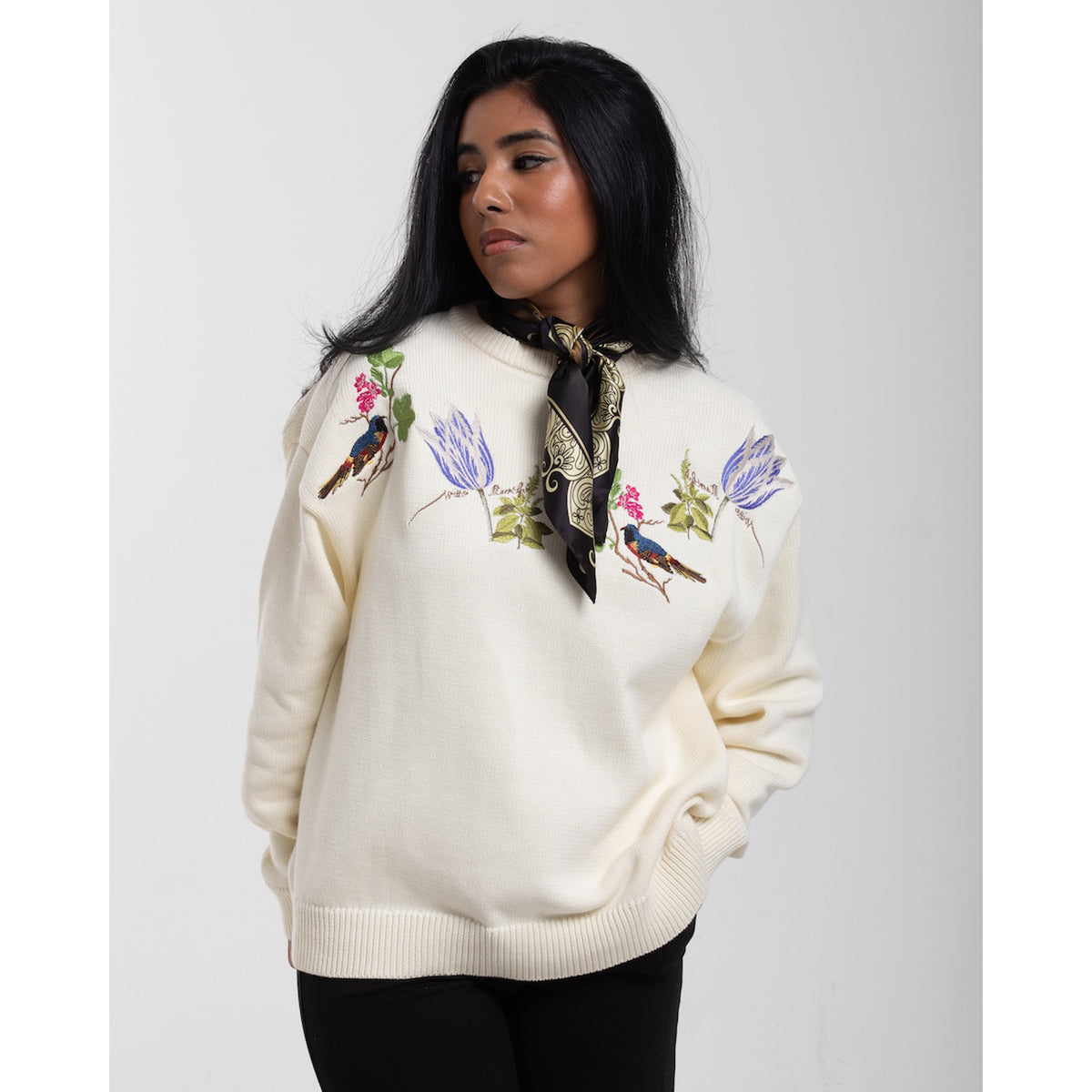 Witte Marvelje Knitted Embroidery Crewneck - Cream