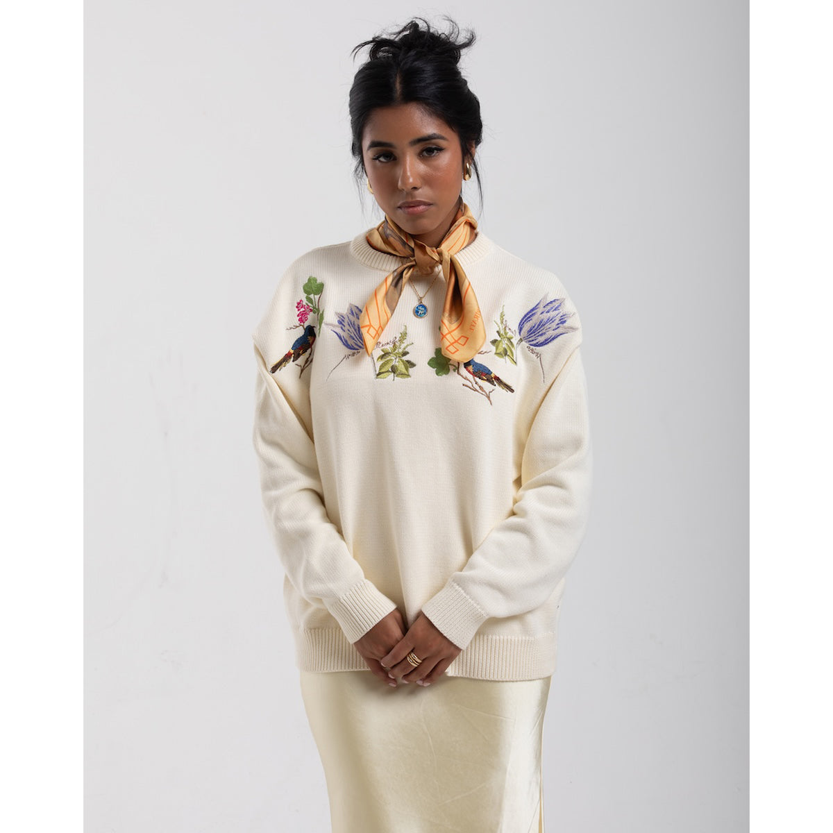 Witte Marvelje Knitted Embroidery Crewneck - Cream