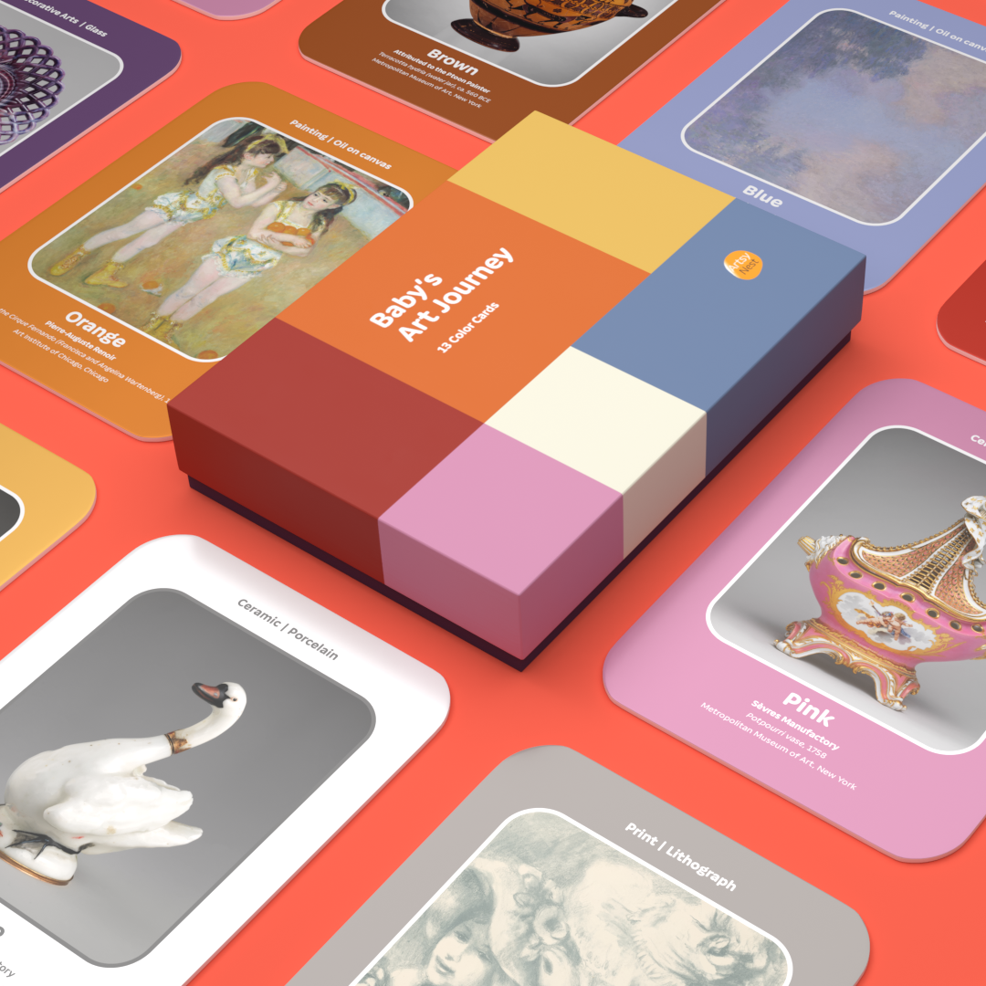Colorful card game packaging with various cards displayed on a red background