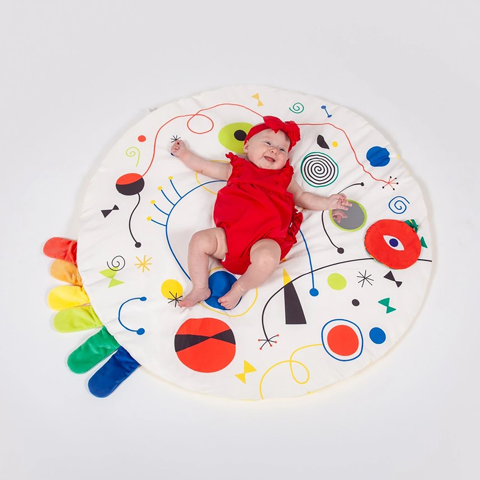 Colorful children's plate with abstract design on a white background