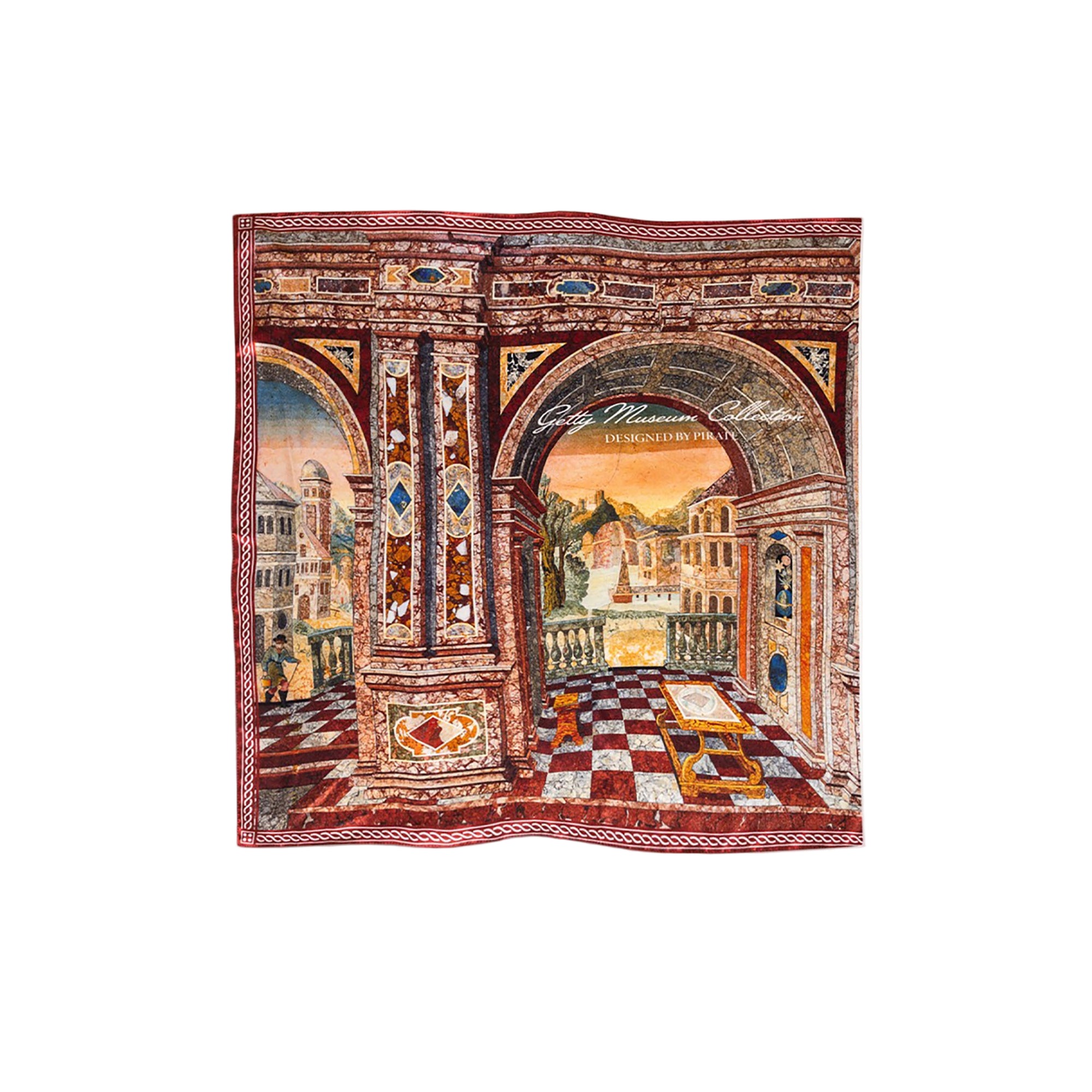 Silk square bandana scarf with an architecture design