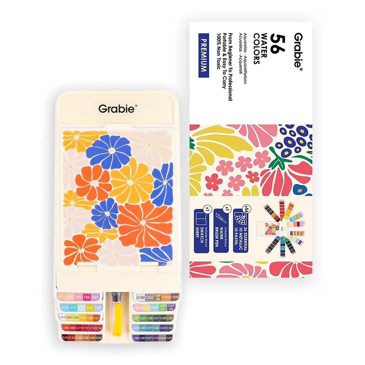 Grabie watercolor set with floral design on packaging